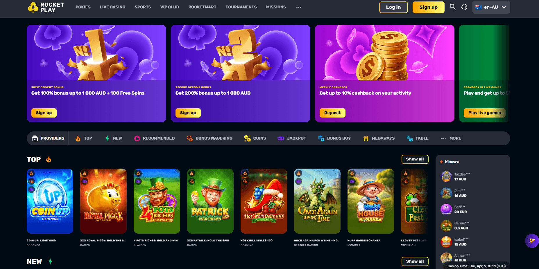 rocketplay online casinos main page